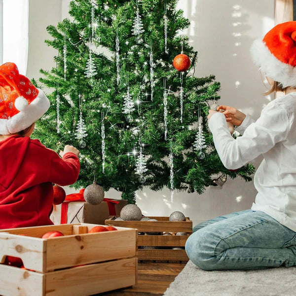 24 kristallen ijskegel-ornamenten voor de kerstboom (3 verschillende ontwerpen)