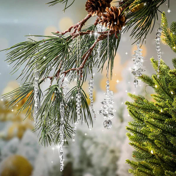 24 kristallen ijskegel-ornamenten voor de kerstboom (3 verschillende ontwerpen)